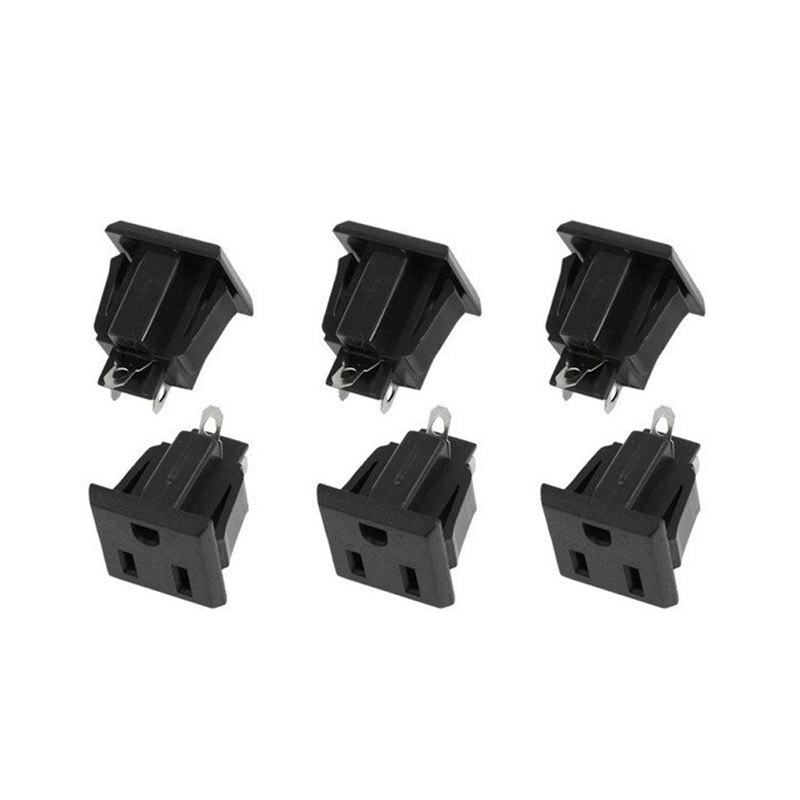 10 Pcs Panel Mount US 3 Pins Power Socket Plug Black Supply Adapter AC 125V 15A SMD66