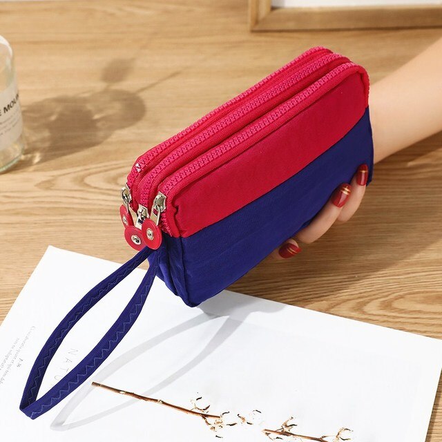 Women Canvas Wallet Clutch Bag Lady Coin Purse Phone Bag Three-layer Zipper Big Capacity Handbag Makeup Bag: Color matching 4