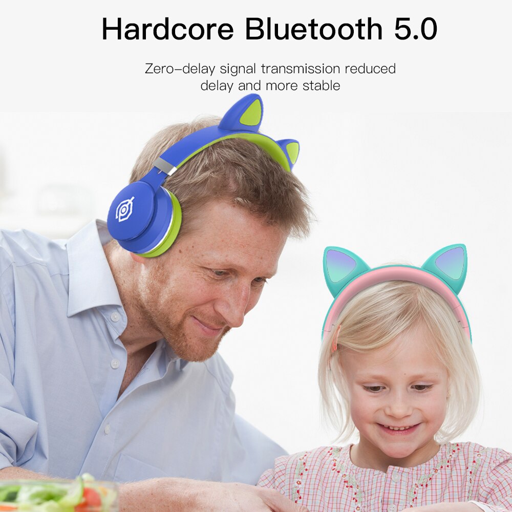 Écouteurs bluetooth roses pour enfants, casque lumineux avec basses pour huawei iphone 12 , meilleur casque sans fil compatible avec carte tf