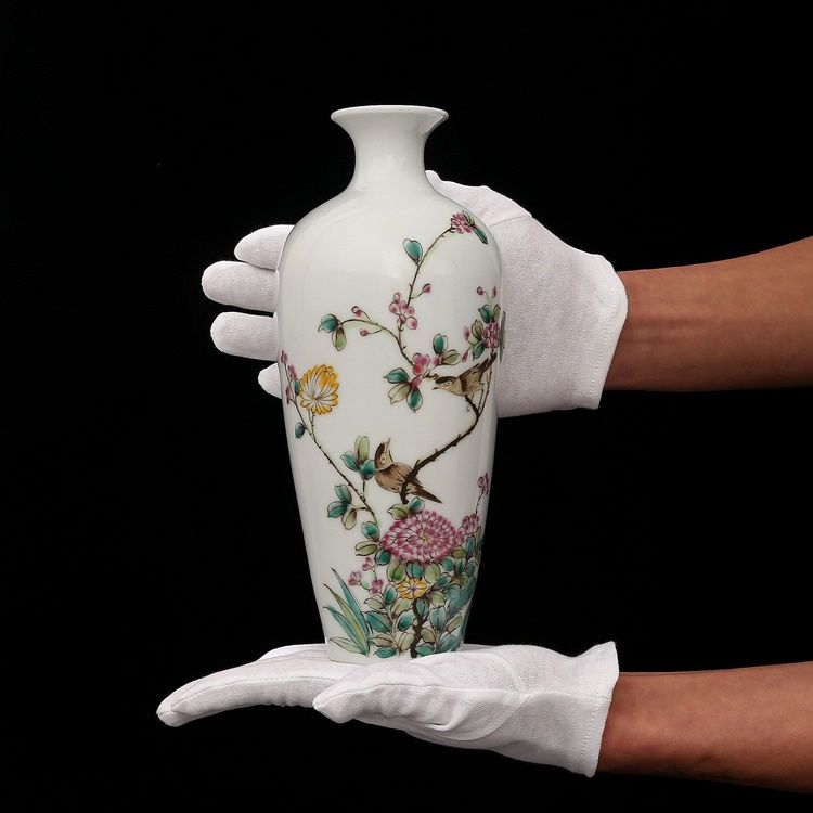 Jingdezhen – Vase à fleurs et oiseaux de la dynastie Qing, peint à la main, Antique, de l&#39;année