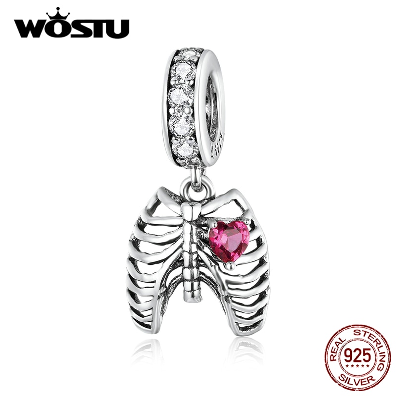 WOSTU Lungs Ribs Chams Real 925 Sterling Silver Fit Original Bracelet Pendant Love oath of ribs Zircon Beads Jewelry FIC1459