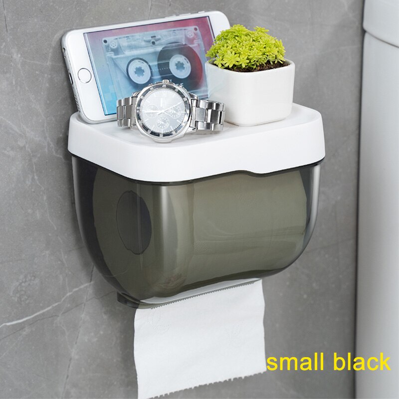Montagem na parede de plástico suporte de papel higiênico banheiro wc suporte de toalha de papel higiênico prateleira de armazenamento rack de papel caixa de papel higiênico: S-black