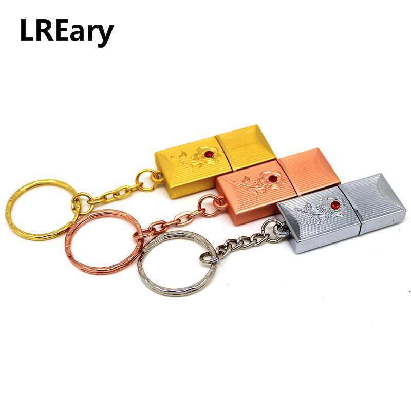 The Rose Flower USB 2.0 Flash Drives Water proof pen drive Memory Stick Metal Key chain Pen Thumb U Disk pendrive