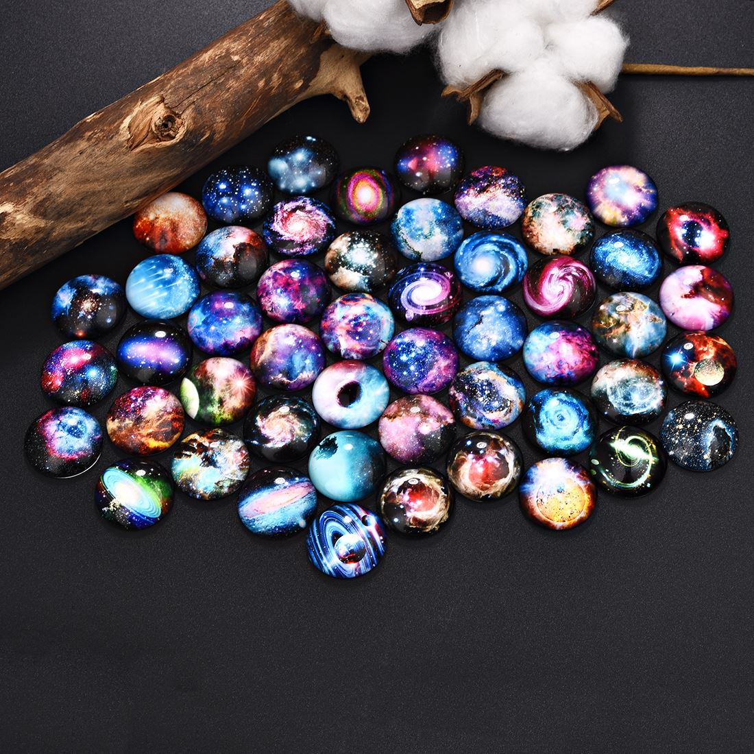 50Pcs Starry Sky Pattern Flat Glass Cabochons Cameo Jewelry Making Fit 12mm 20mm 25mm Blank Base Setting Earrings Necklace DIY