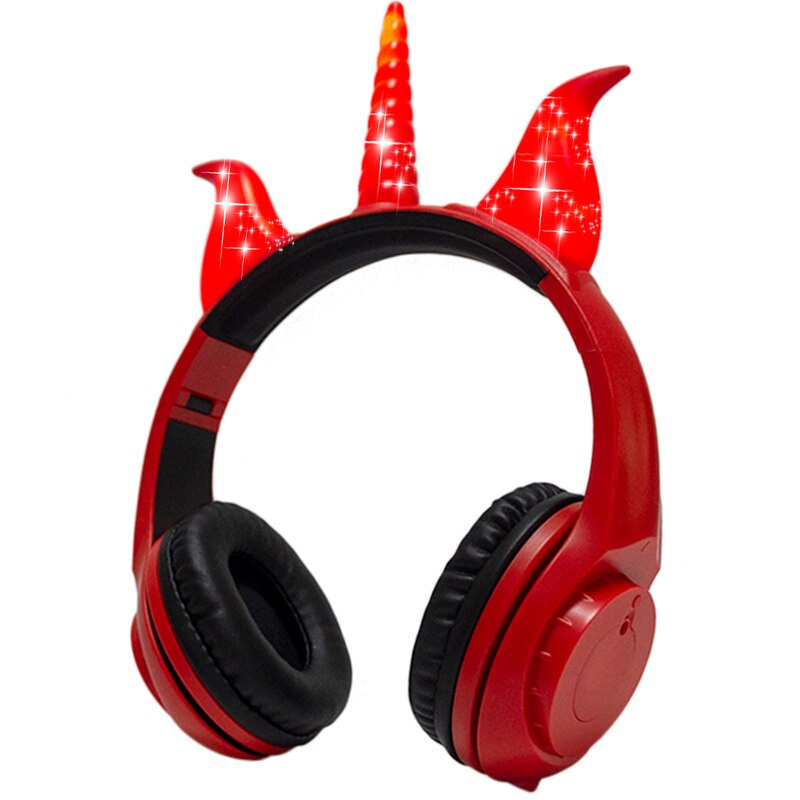 Glowing Devil Ear Headphones - LED Wireless HIFI Stereo Bass with Mic - Kids Headset: E9603-Red