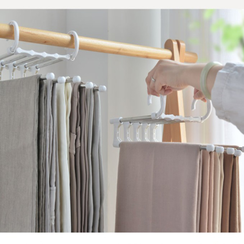 Stainless Steel Hangers Storage Tie Clips Multi-function 5 Layers Clothes Pants Rack Jeans Drying Rack Double Hooks Save Space