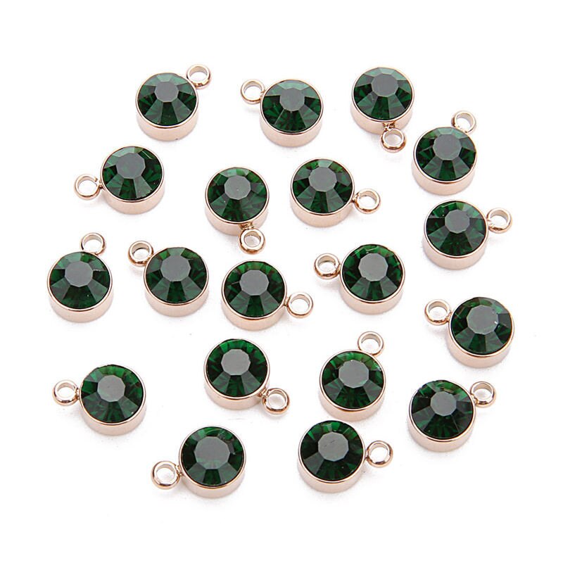 5pcs 12 Colors Stainless Steel Colorful Crystal Charms Cz Rhinestone Birthdaystone Charm &Pendant For Birthday Jewelry Making: green