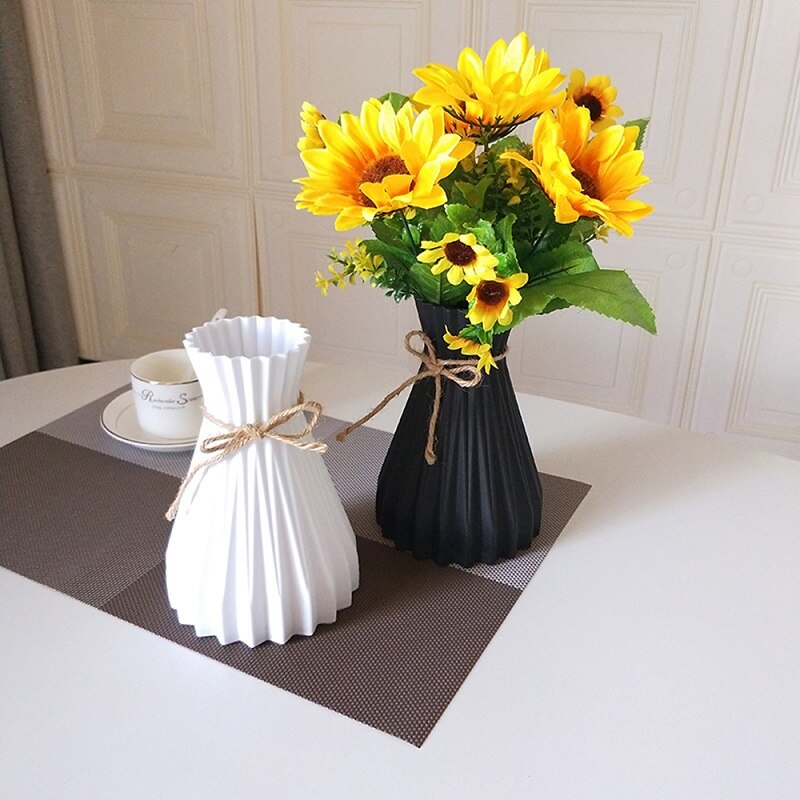 Jarrón de plástico nórdico irrompible, anticerámica jarrones de flores, maceta de mimbre de imitación europea, arreglo de cesta simple, decoración del hogar