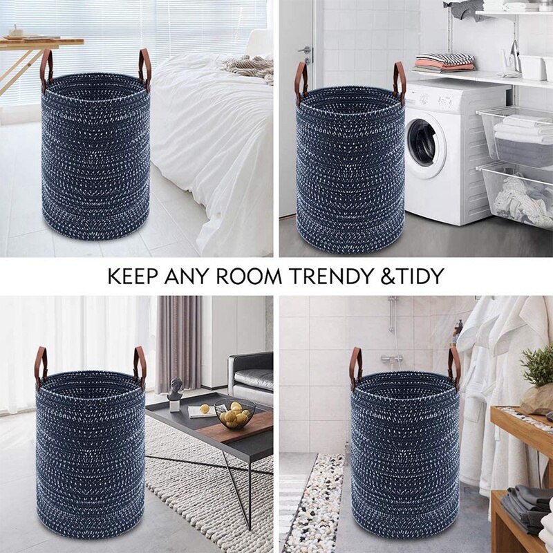 Laundry Storage Basket,Collapsible Cotton Rope Woven Basket with