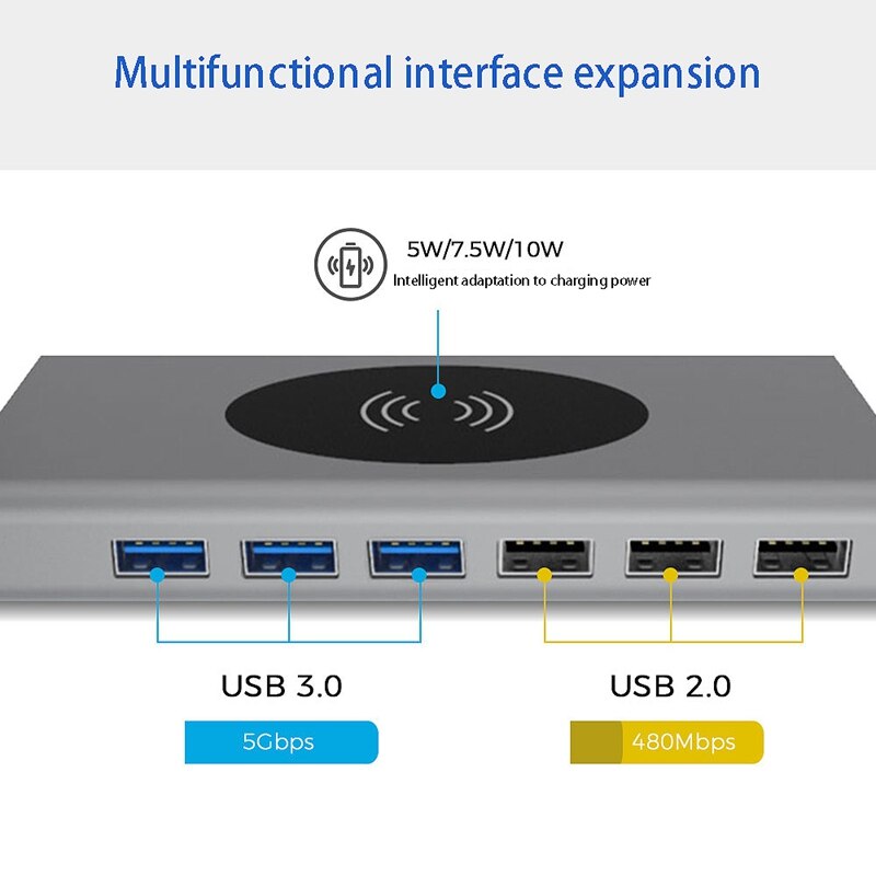 15-In-1 Usb C Hub Laptop Docking Station Type C Hub Draadloze Oplader Voor Laptop Power Levering met 1000M Rj45 Ethernet