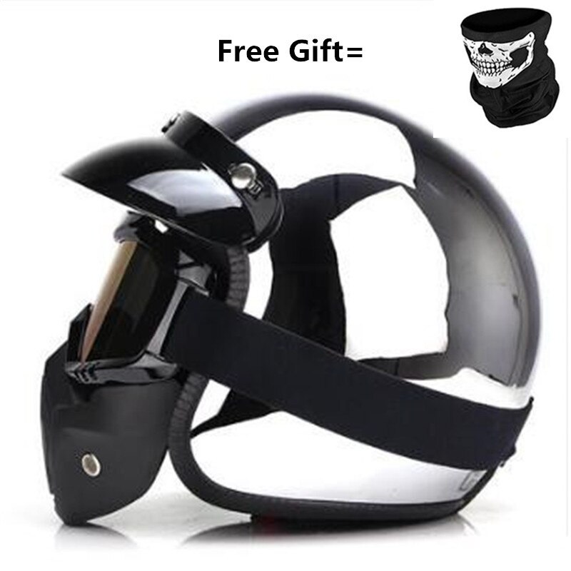Open-face Helmets Mirror Silver Chrome Vespa Open Face Motorcycle Motorbike Helmet Retro Moto Helmets Dot,helmet Bubble M: 1 mask / L
