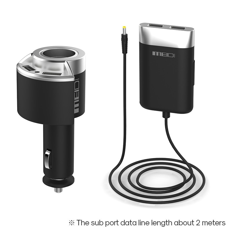 MEIDI Car Charger 4 Ports USB & Cigarette Lighter Adapter With 2M Cable Universal USB fast charger for Mobile Phones Tablet