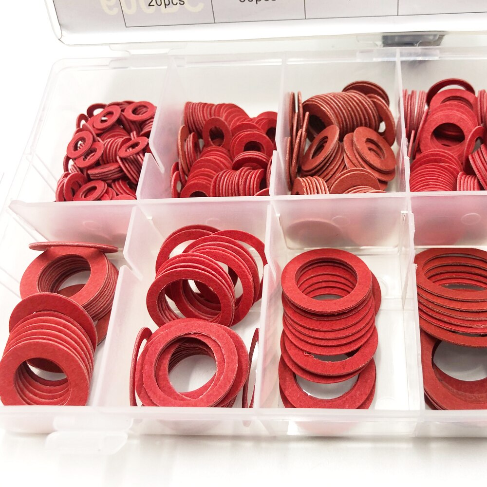 600pc Fibre rondelle assortiment plombier bagues d'étanchéité en étui 10-32mm rouge Fibre joint d'étanchéité assortiment