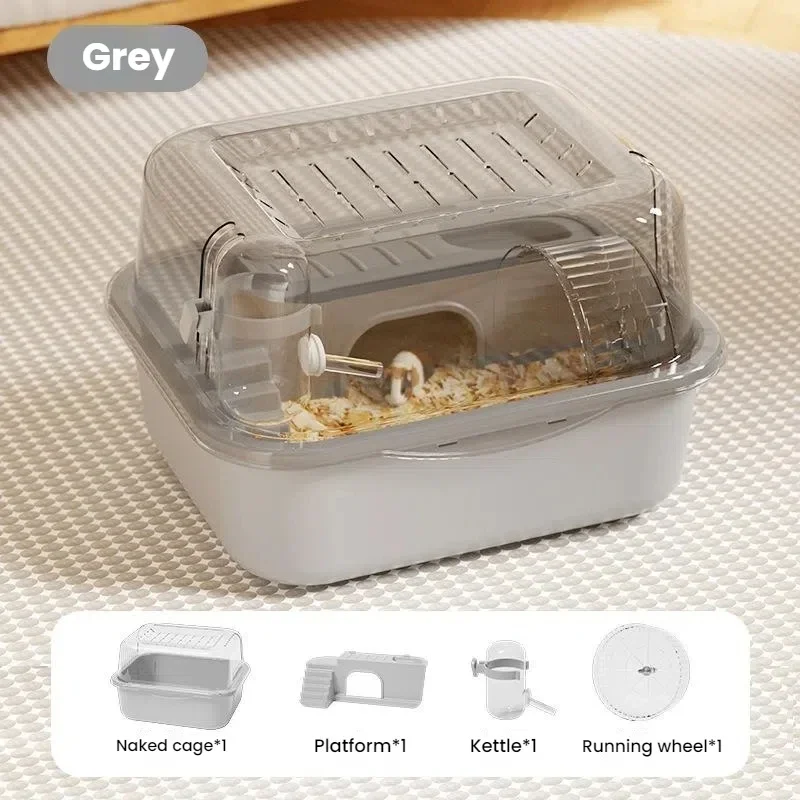 Jaula para hámster con botella de agua, jaula para hámster de doble capa, portátil, transparente, casa de hábitat para animales pequeños, ratones, casa para conejillos de indias: escarlata