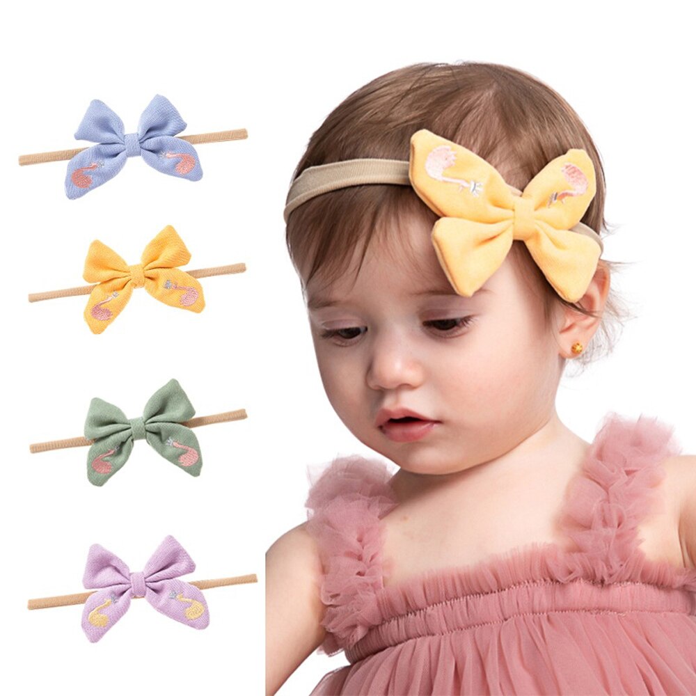 Swan Borduren Baby Haar Bogen Hoofdband Voor Meisjes Zachte Elastische Haarbanden Voor Kinderen Baby Haar Accessoires
