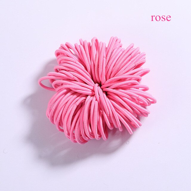 100 unids/lote Color caramelo chicas de Nylon 3CM bandas de goma de la seguridad de los niños elástico bandas de pelo de cola de caballo titular Niños Accesorios para el pelo: Rojo rosado