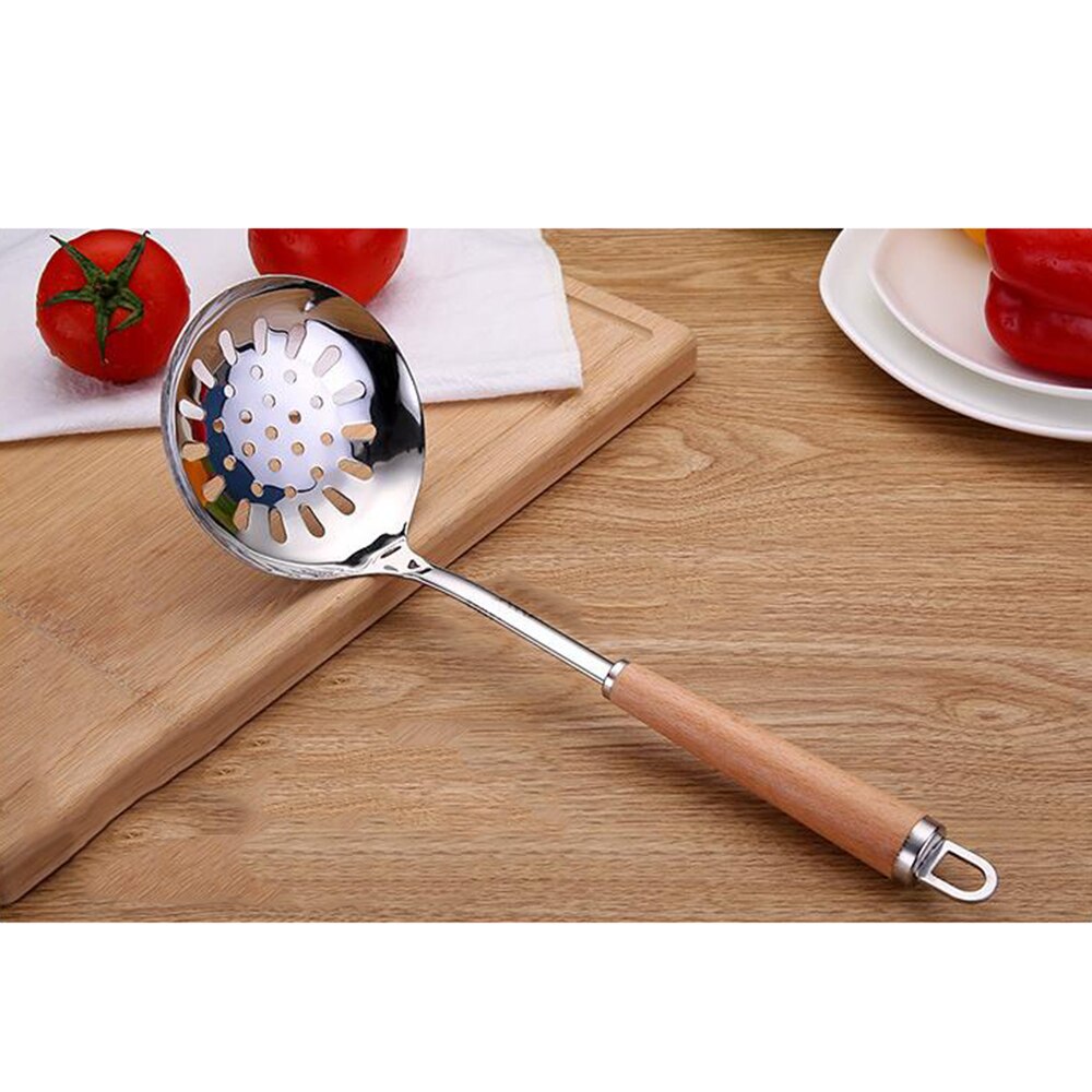 1Pcs Spatula with Wooden Handle Stainless Steel Kitchenware Set Household Spoon Kitchen Gadget Stainless Steel Frying Shovel: Colander