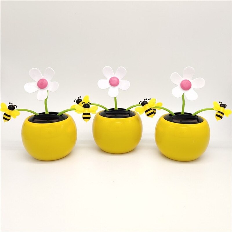 Home Decoration Solar Powered Dancing Toy Car Ornament Children's Toys Flower Butterfly Bee Car Accessories 1Pcs