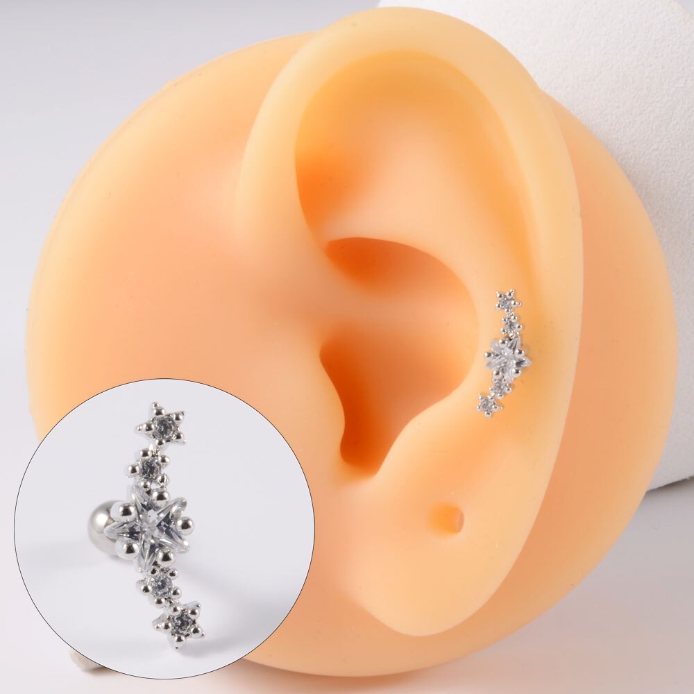1 pz acciaio inossidabile Cz orecchio Tragus cartilagine orecchini cristallo trasparente fiore lobo elica orecchino bilanciere piercing gioielli per il corpo 20G: Rhodium placcato