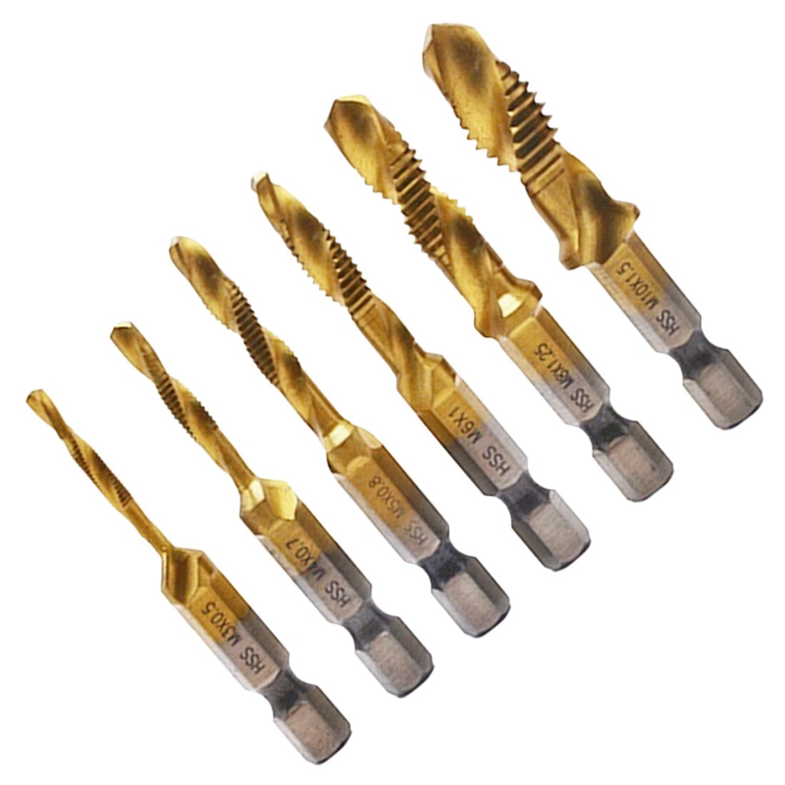 6pcs/set M3 M4 M5 M6 M8 M10 Metric Screw Taps Drill Bits HSS 1/4'' Hex Shank Thread Tap Spiral Screw Drill Bit Woodworking Tools