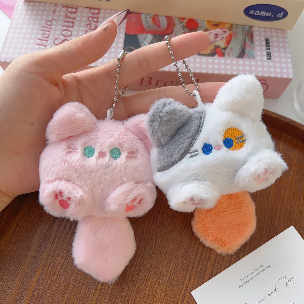 2 stks Kawaii Zachte Pluche Kat Pop Hanger Sleutelhanger Rugzak Pop Sleutelhanger Paar Tas Sleutelhanger Creatieve Pluizige Grappige Decoratieve: Blauw