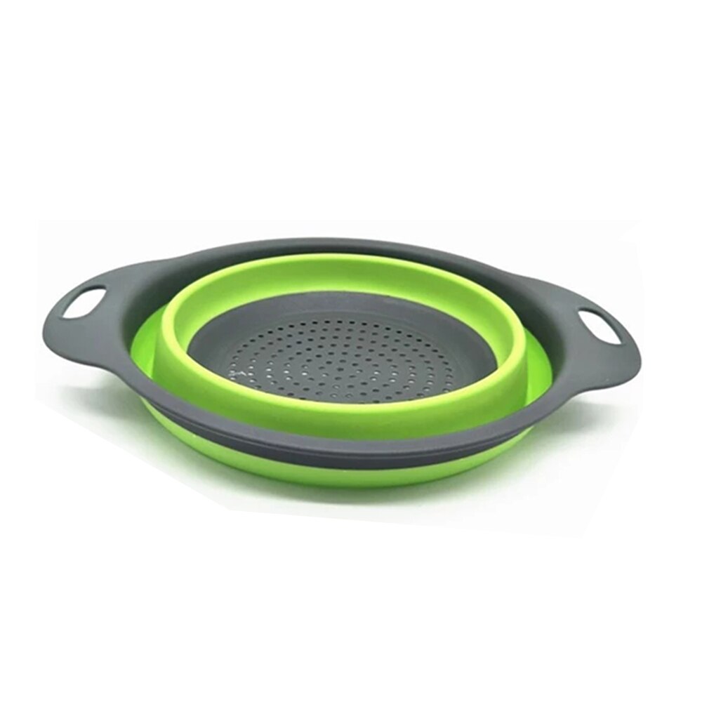 Colador de silicona plegable para lavar frutas y verduras, cesta con mango, escurridor, herramientas de cocina: Green / Large