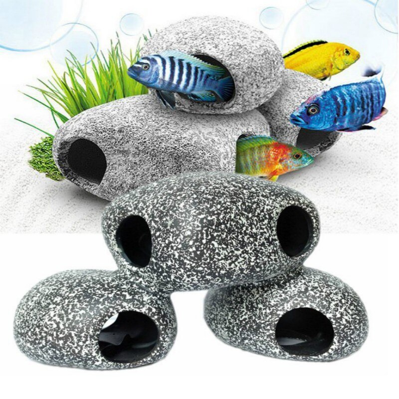 Aquarium Decoration Stone Aquarium Ceramic Rock Cave Fish Tank Hole Stone Ornament Shrimp Breeding Rock