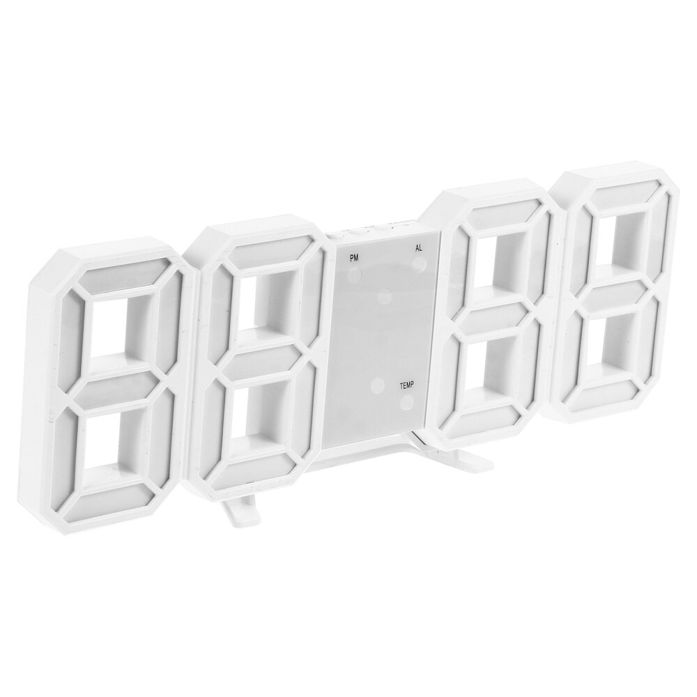 3D Digital Alarm Clock Temperature LED Number Time Clock Home Decoration: White