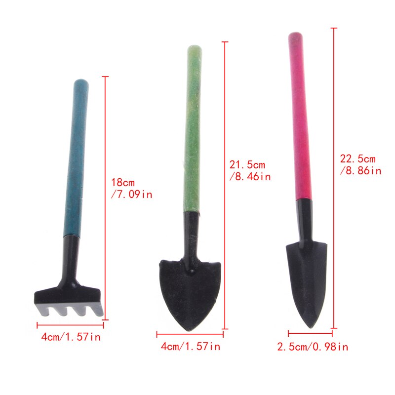 Mini Garden Gardening Plant Tools Set with Wooden Handle Shovel Spade Rake