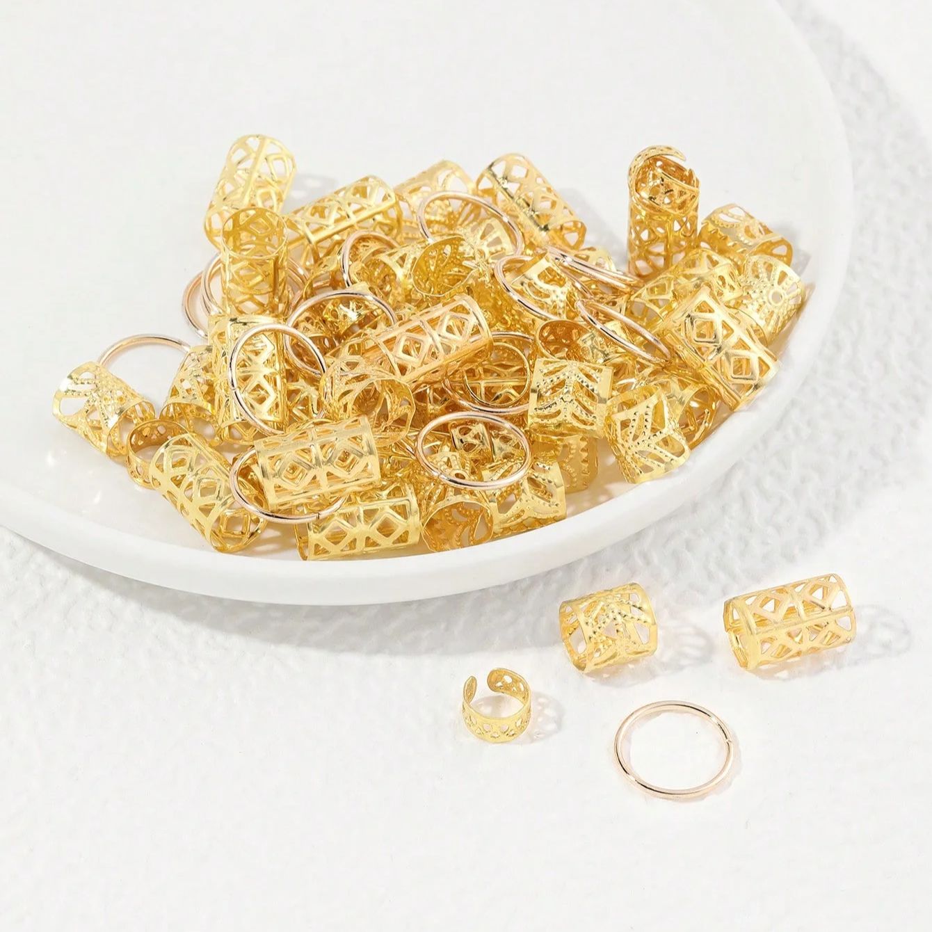 80 Uds. Anillo para el cabello ahuecado, cuentas para rastas, anillos para trenzas de cabello, Clips, cerraduras para rastas, trenzado de cabello, puños de Metal, decoración/accesorios: Color dorado