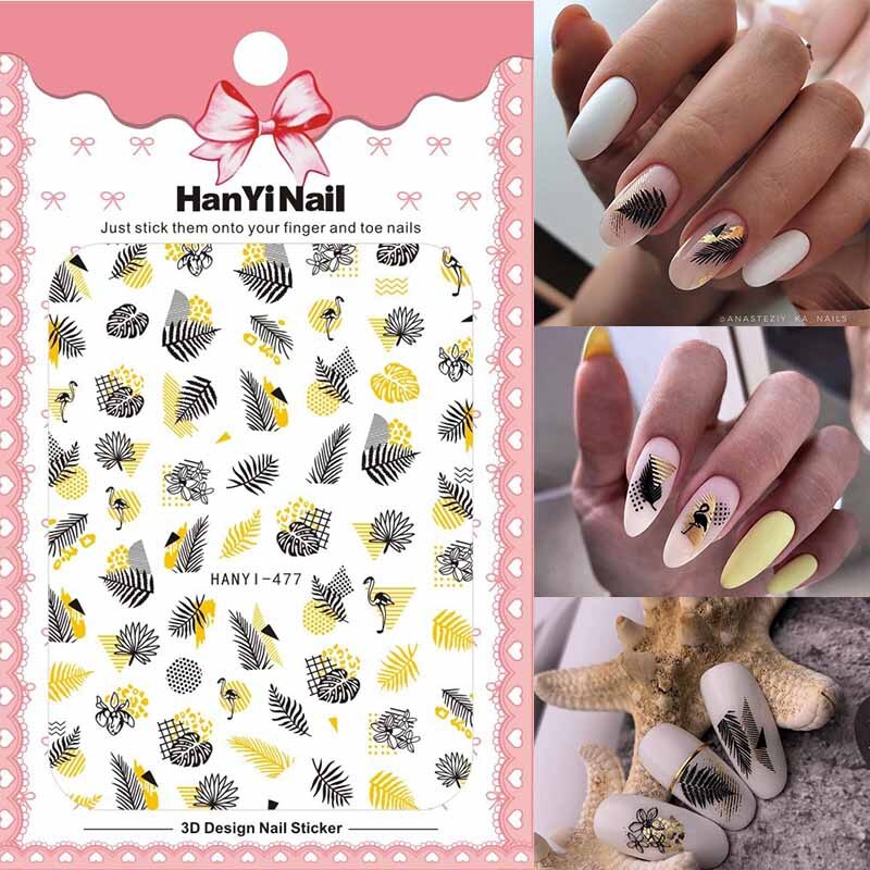 3D Nail Art Sticker Voor Manicure Decoratie Zwart Goud Kleuren Geometrische Lijnen Bladeren Ultra Dunne Slider Nail Lijm HY004: 477