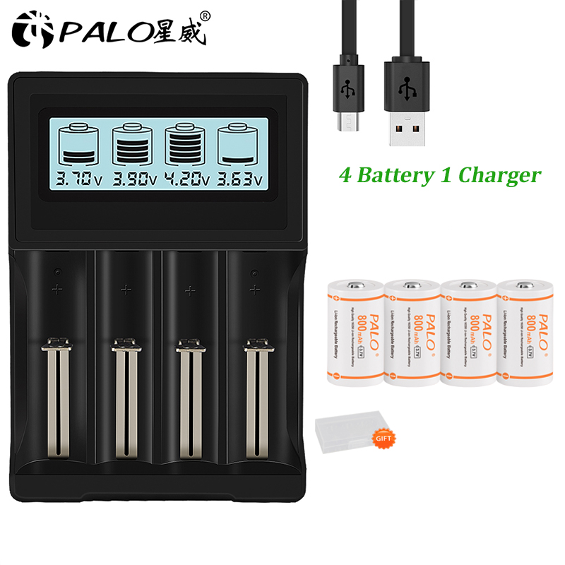 PALO CR123A Batteria 800mAh 3.7V Li-ione Ricaricabile RCR123 16340 Batterie per Torcia A portato 16340 16350 CR123A Batteria: Grigio