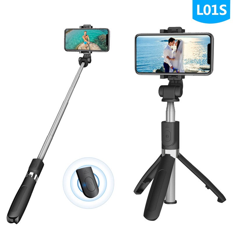 Ilict Model K05 Bluetooth Selfie Stick trípode Live Photo Shoot Selfie Stick Bluetooth Remote: L01s Black and White with Pattern Bluetooth Selfie Stick