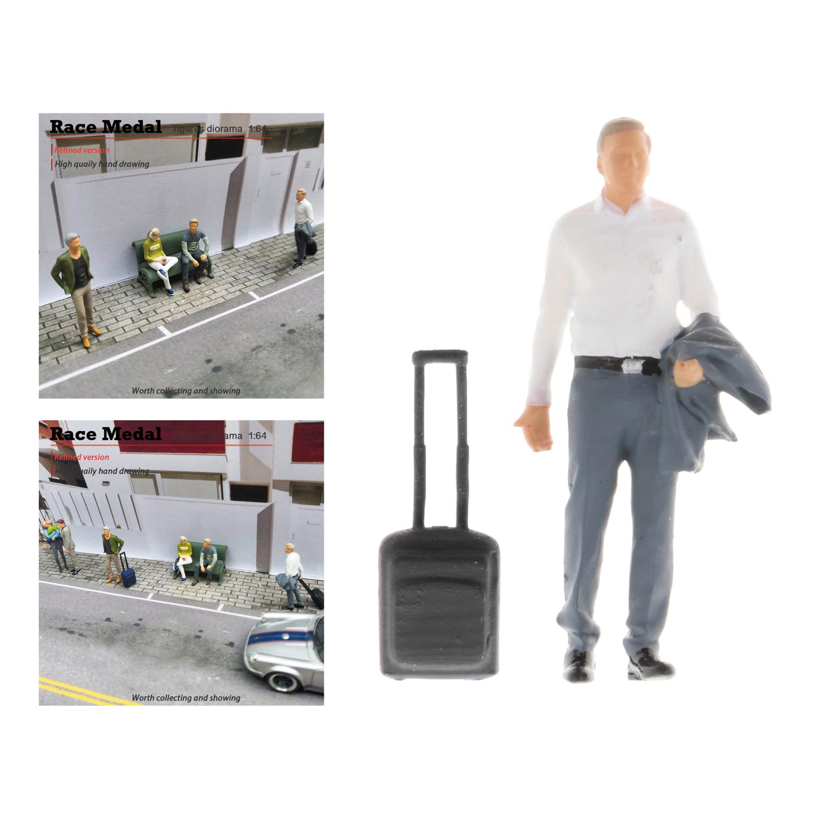 RM 1:64 Resin Model Tiny People Figure Business Trip Dolls Character Miniature Dioramas Street Layouts Diorama Gauge S: White Shirt Suitcase
