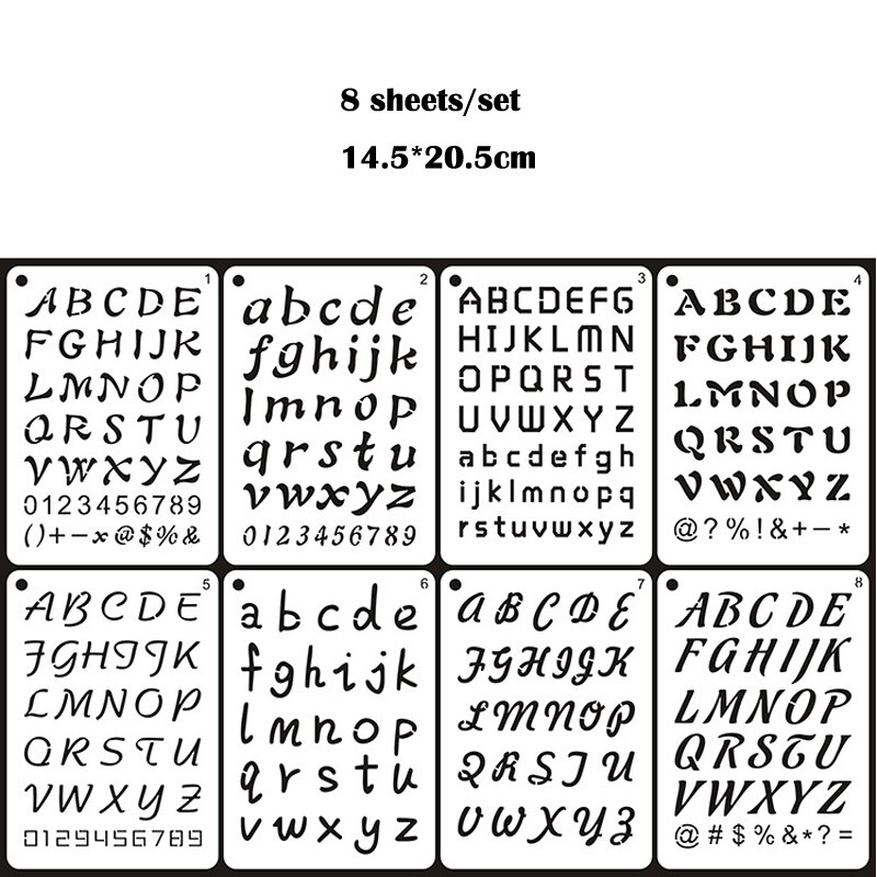 Pochoirs de peinture Alphabet anglais, 8 pièces, pour bricolage, Scrapbooking, Album journal intime, dessin décoratif, réutilisable