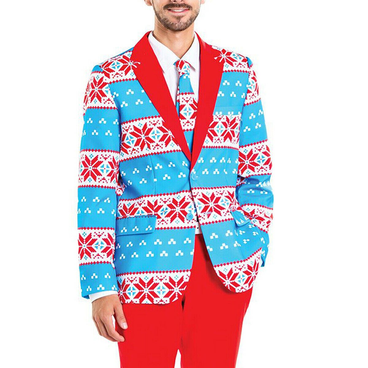 Herr jul kavaj jacka kostym rolig snögubbe snöflinga mönster tryckt kavaj xmas snygga kappor kostymfest: Snöflinga / Xxl