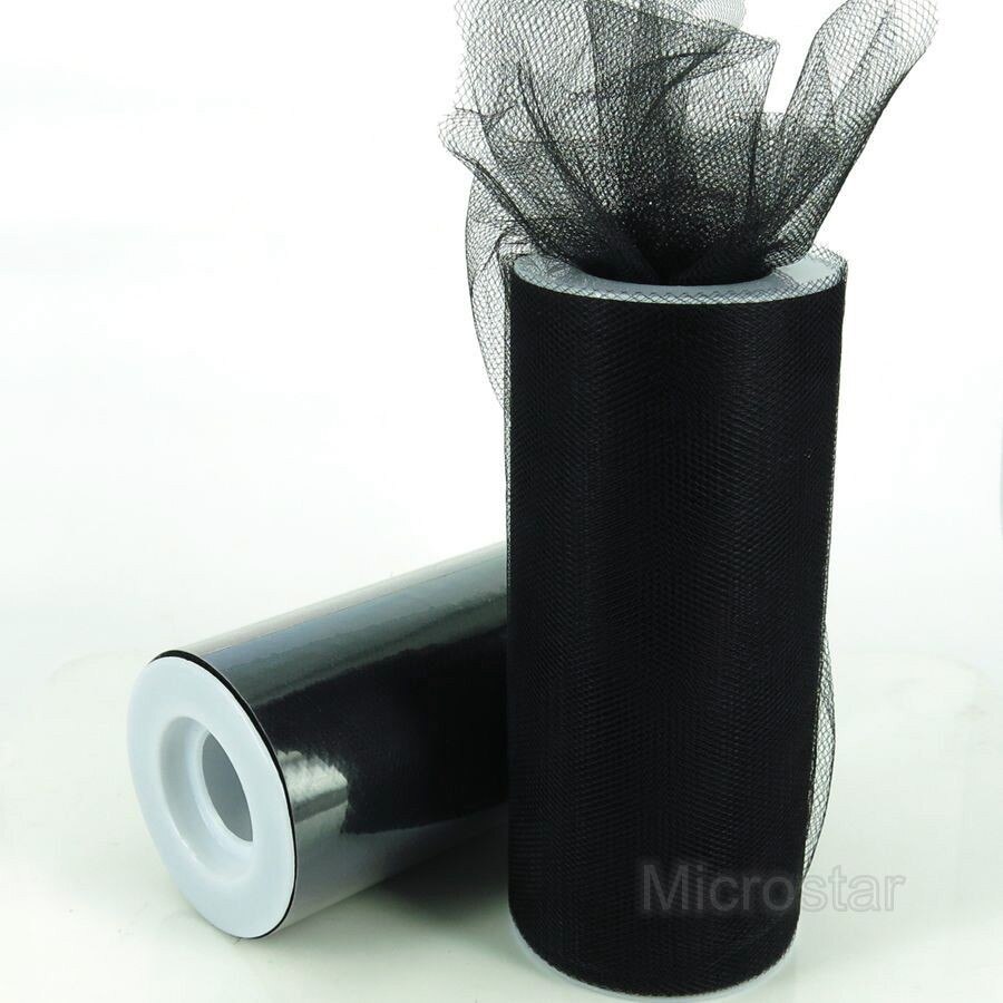 Fengrise 15cm 25 verftet organza stoff rull diy kunstige blomster bryllup bil bursdag dekorasjon tyll ruller pom poms fest: Svart
