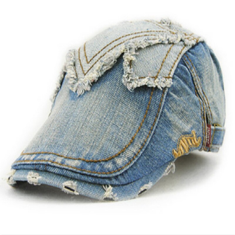 female male funny denim french hat beret do old distress vintage hat retro duckbill hat women men newsboy bone flat peaked cap: denim2