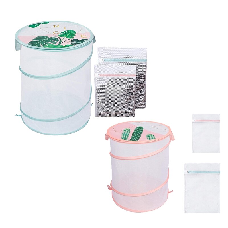Mesh Collapsible Laundry Basket with Lid,Dirty Hamper with 2 Mesh Laundry Bags,Portable,for Bedroom,Bathroom