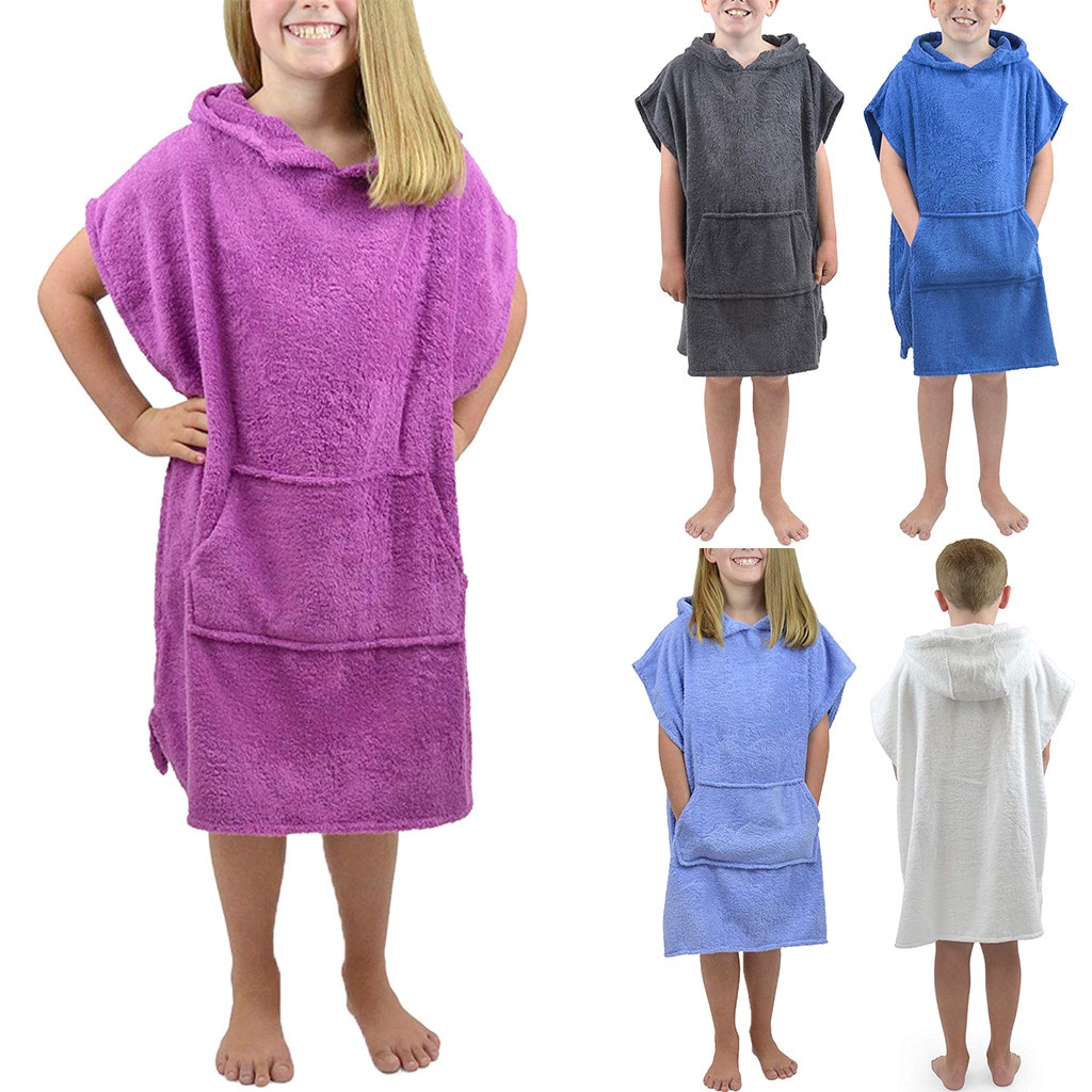 Kid Hooded Bathrobe Boys&Girls Summer Cotton Bathrobe Short Solid Color Hooded Flannel Bathrobes Towel Night Gown Sleepwear