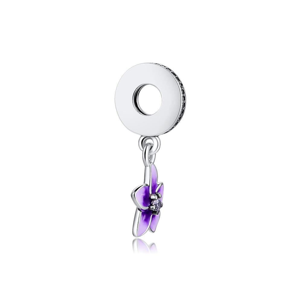 CKK DIY Passt Perlen Armbänder Magnolie Blüte Charme mit Blass Lila Emaille 925 Sterling-Silber-Schmuck