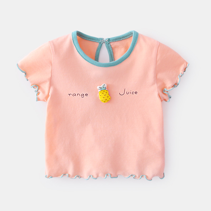 Ropa de verano para bebé, camisetas de manga corta para niña, camisetas de algodón con dibujos animados de fresa y piña: Pineapple / 80