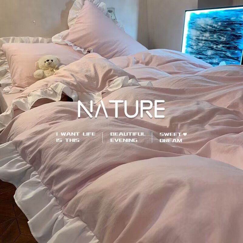 eins Prinzessin Stil Bettwäsche-setzt Rüschen Spitze Bogen Bett bezug romantische Bettwäsche Dekor Frau Mädchen Schlafzimmer Bett bezug 4 stücke: 200x230 cm / Lila