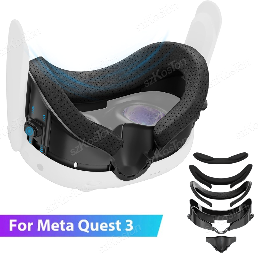 Gezichtsinterface gezichtsbedekking voor Meta Quest 3 VR met anti-licht neuskussentje PU lederen gezichtskussen voor Meta Quest 3-accessoires