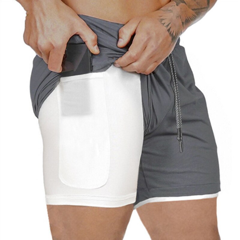 Men Knee Length Sweatpants Short Sportswear Summer Double Layer Straight Fitness Shorts