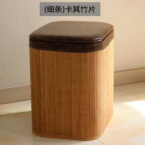 Massivt træ bambus opbevaringsskammel osmannisk multifunktionel dør side køkken fodskammel bænk pu blødt sæde organisation kurv kasse
