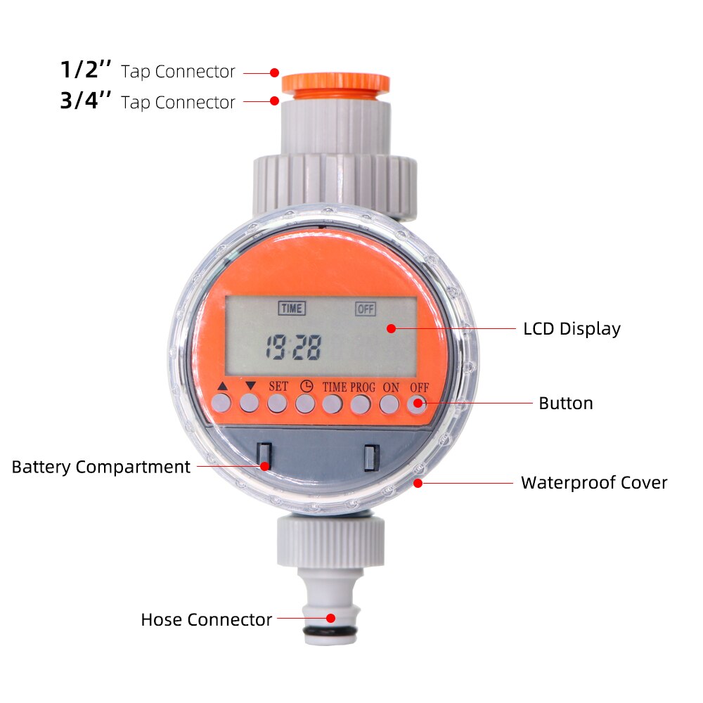 Water Timer Regen Sensor Solar Lcd Dubbele Wijzerplaat Kogelkraan Controller Tuin Watering Irrigatie 1/2 &#39;&#39;3/4 &#39;&#39;Tap gezamenlijke Solenoid