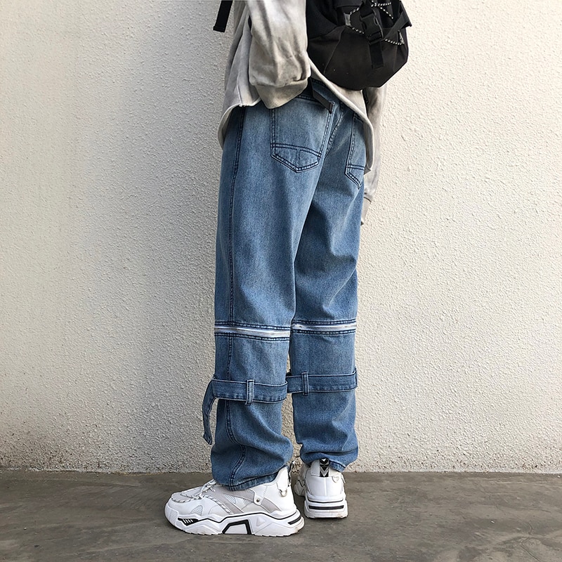 Japanska jeans för män hip hop tide brand avtagbara breda ben lösa raka byxor casual män kläder jeansbyxor män