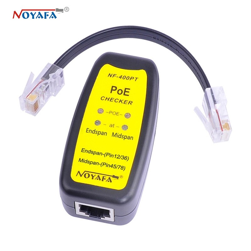 NF-400PT Il 802.3af/802.at PoE (Power over Ethernet) tester collegato ad un RJ45 presa di corrente per determinare l'esistenza di PoE