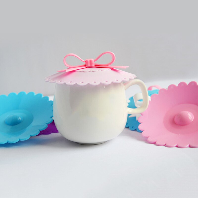 Siliconen bekerdeksels met strik, stofwerende komdeksels, isolatiebekerafdichtingen, mokkendeksels voor glazen bekers, drinkgerei, onderdelen, accessoires
